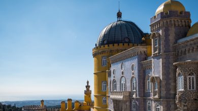 castle in sintra cascais surrounded by greenery under the sunlight and a blue sky in portugal