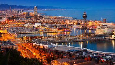 port in barcelona during evening spain