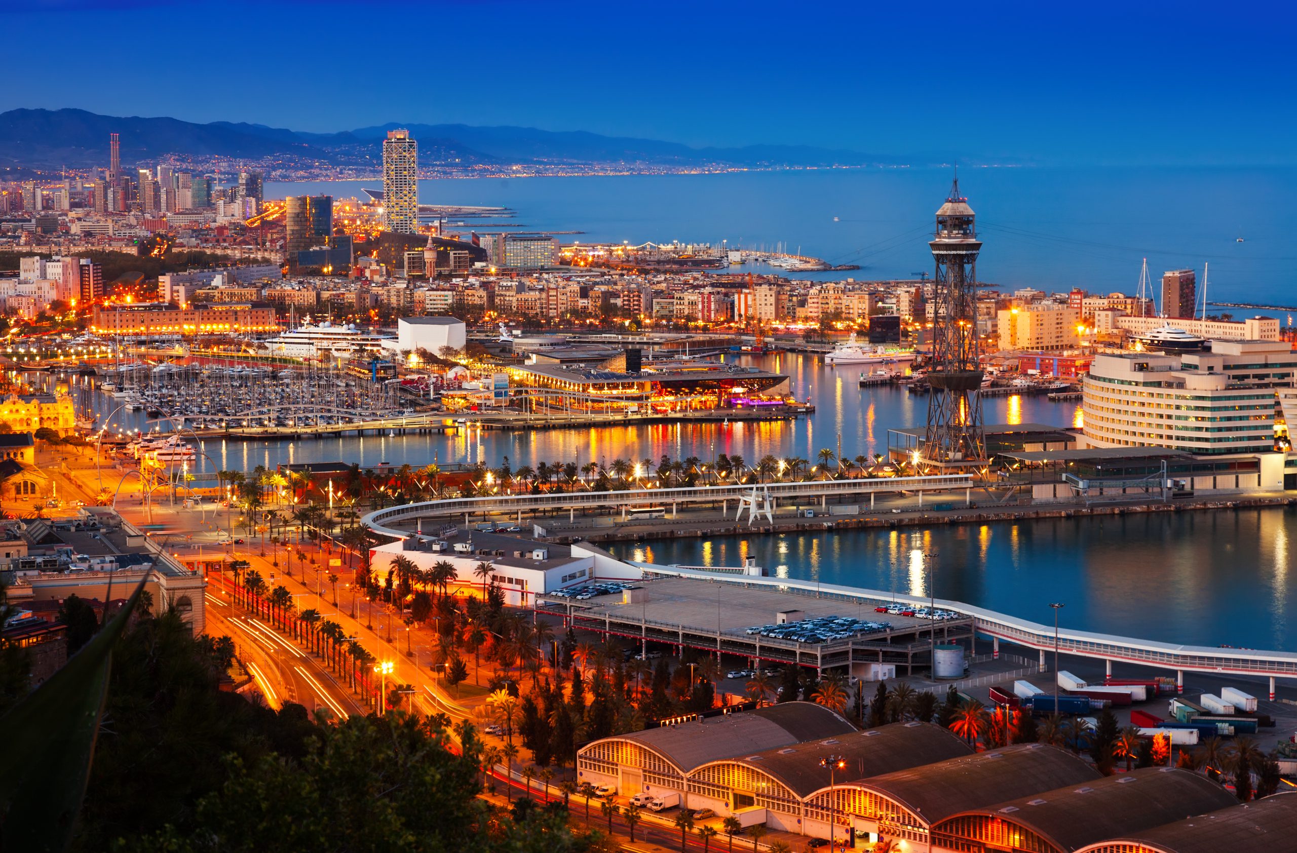 port in barcelona during evening spain scaled