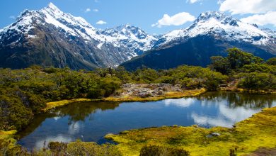 high angle shot key summit lake marian new zealand