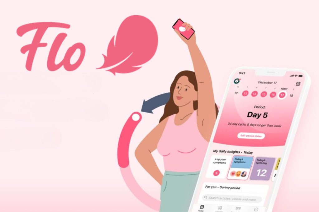 Flo App: O Guia Definitivo do Aplicativo Líder em Saúde Feminina 3 Ilustração do aplicativo Flo App exibindo o acompanhamento do ciclo menstrual, usado para monitorar sintomas e calcular possíveis períodos férteis e sinais de gravidez.