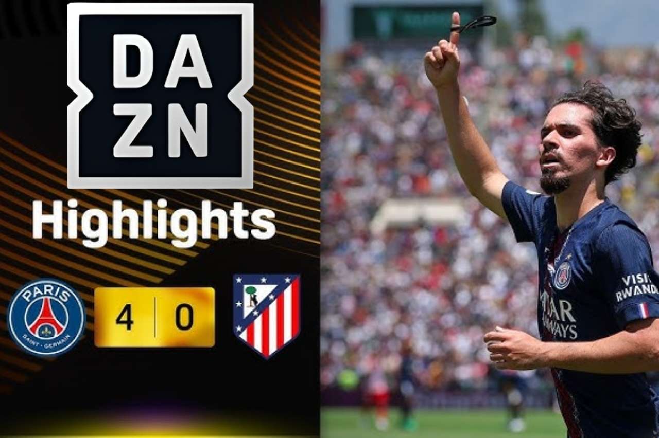 Jogador de futebol em ação ao lado do logotipo DAZN Highlights, representando o DAZN grátis com acesso a melhores momentos, destaques de partidas e conteúdos esportivos.