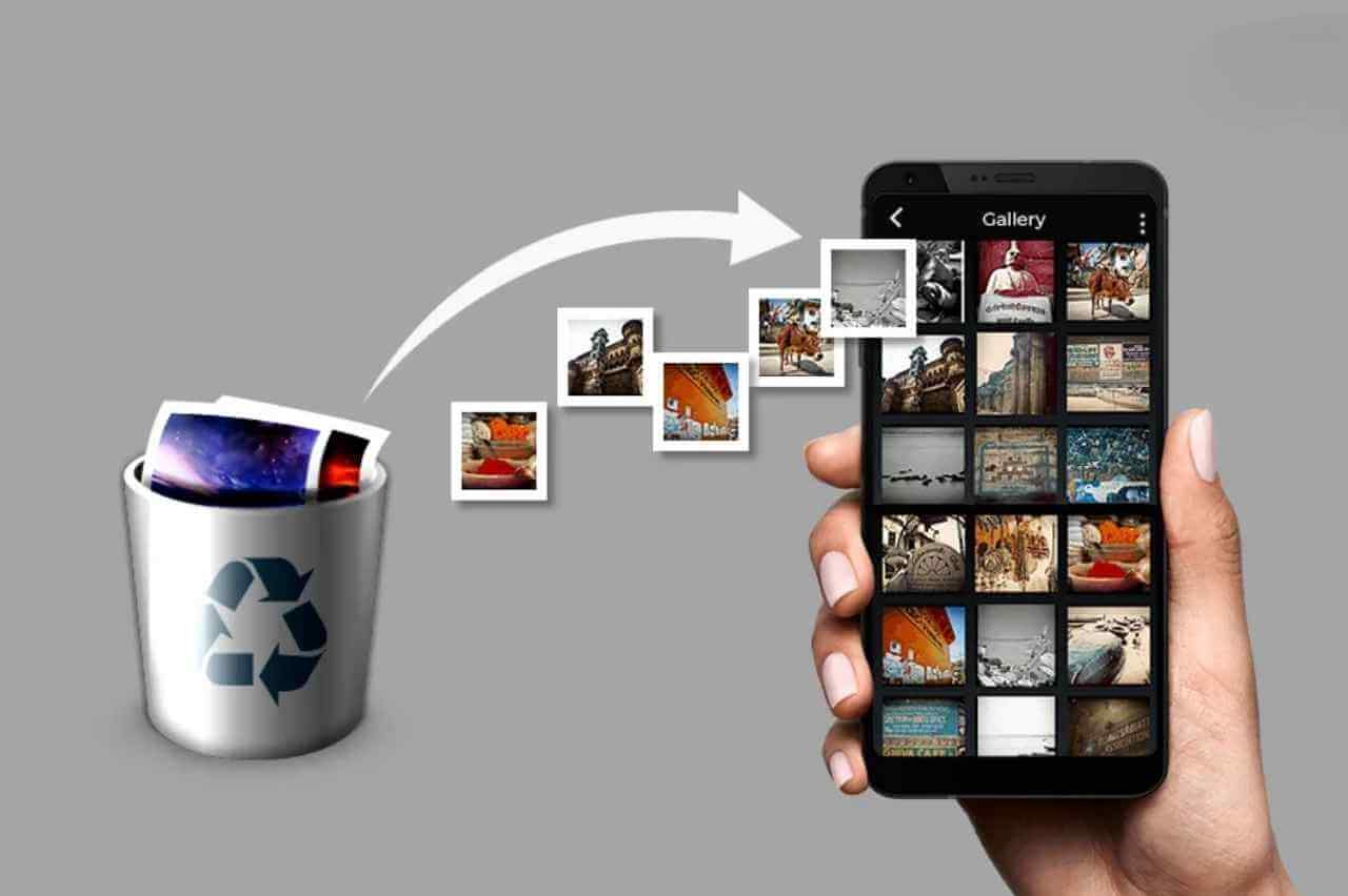 Ilustração representando como recuperar fotos apagadas no celular, mostrando imagens sendo restauradas da lixeira para a galeria do smartphone de forma simples e visual